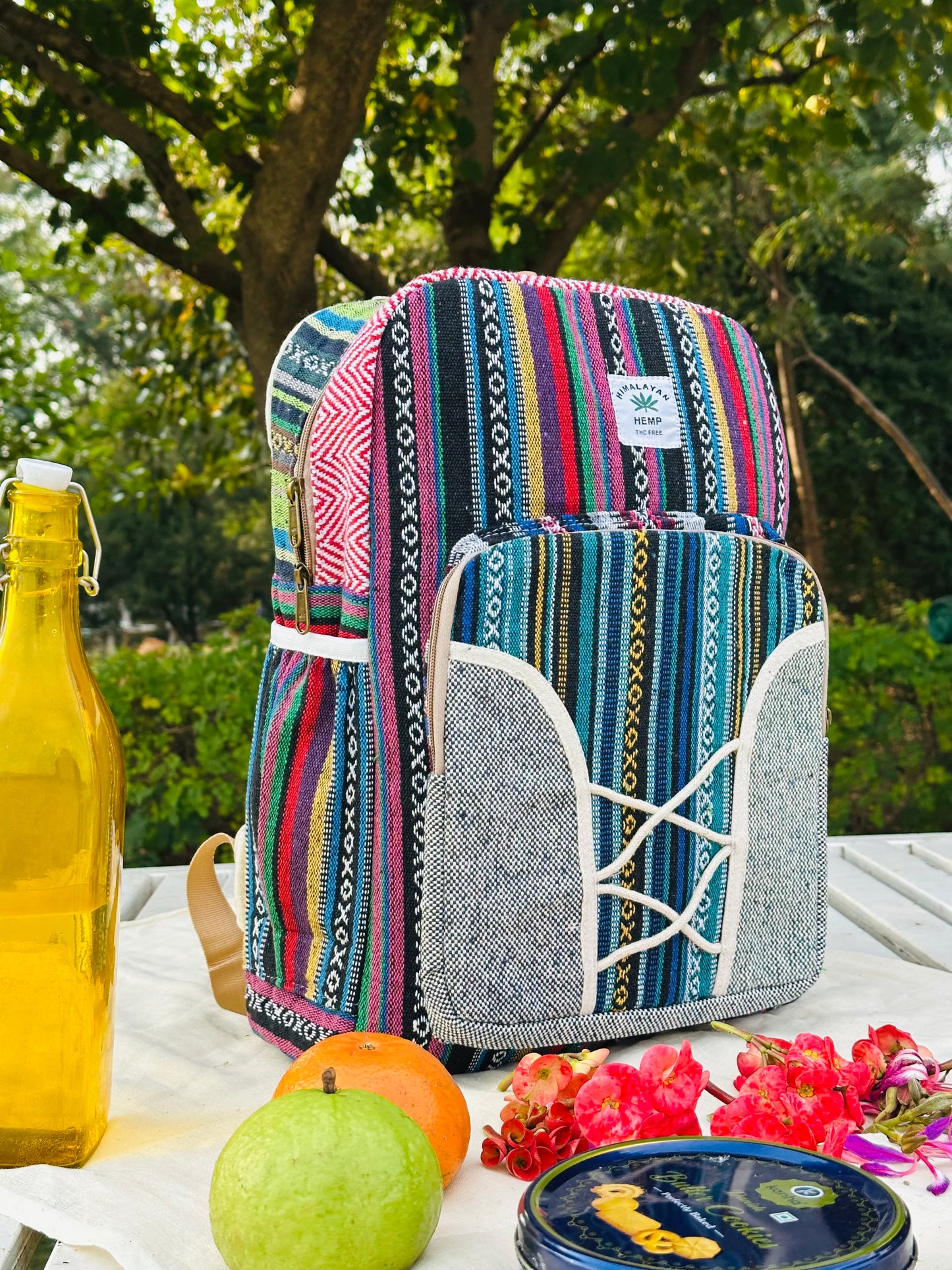 Himalayan Hemp Backpack – Multicolor Stripe Weave
