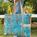 Quilted Cotton Tote Bag (Large) – Teal Jungle Safari Print