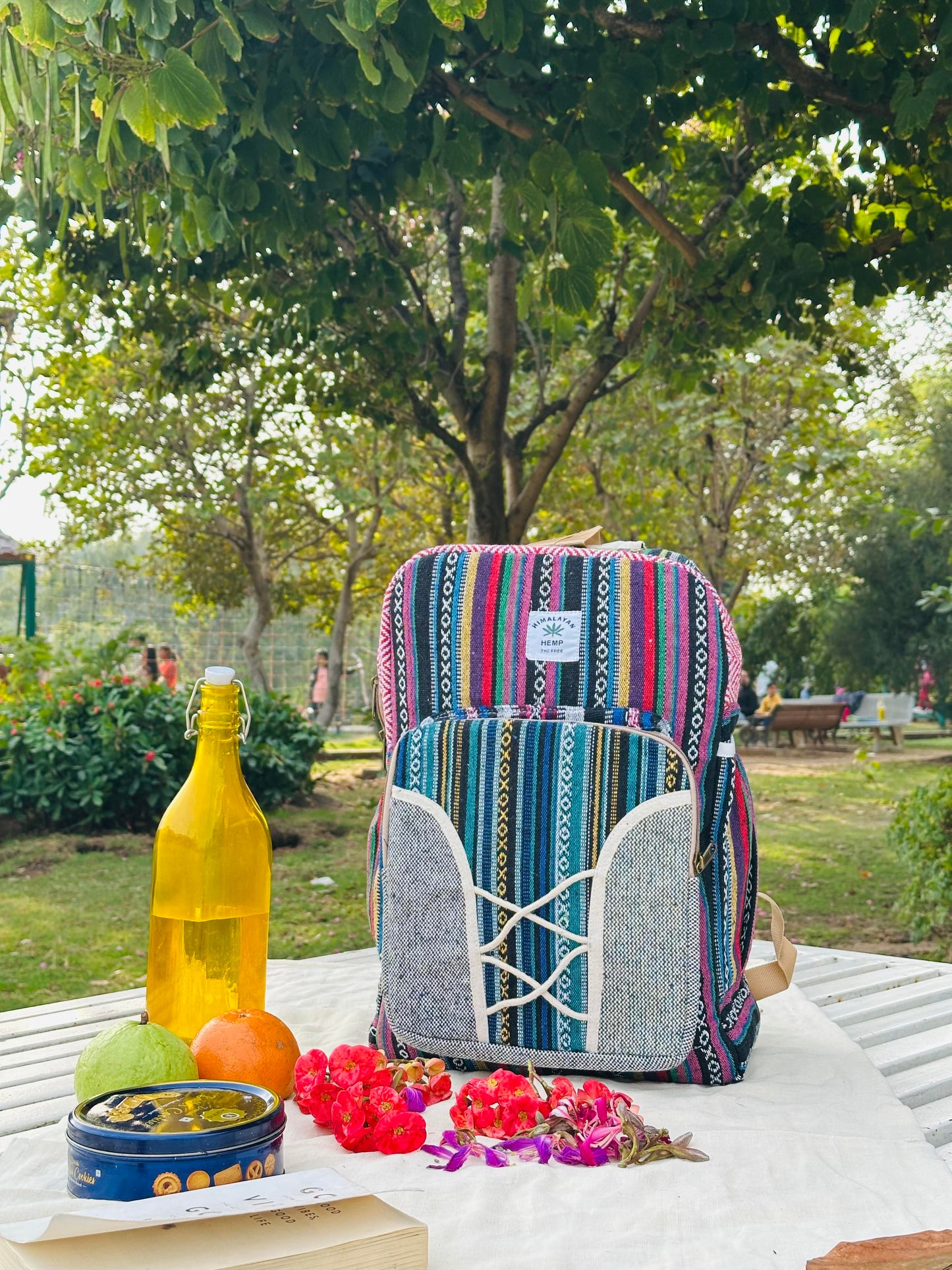 Himalayan Hemp Backpack – Multicolor Stripe Weave