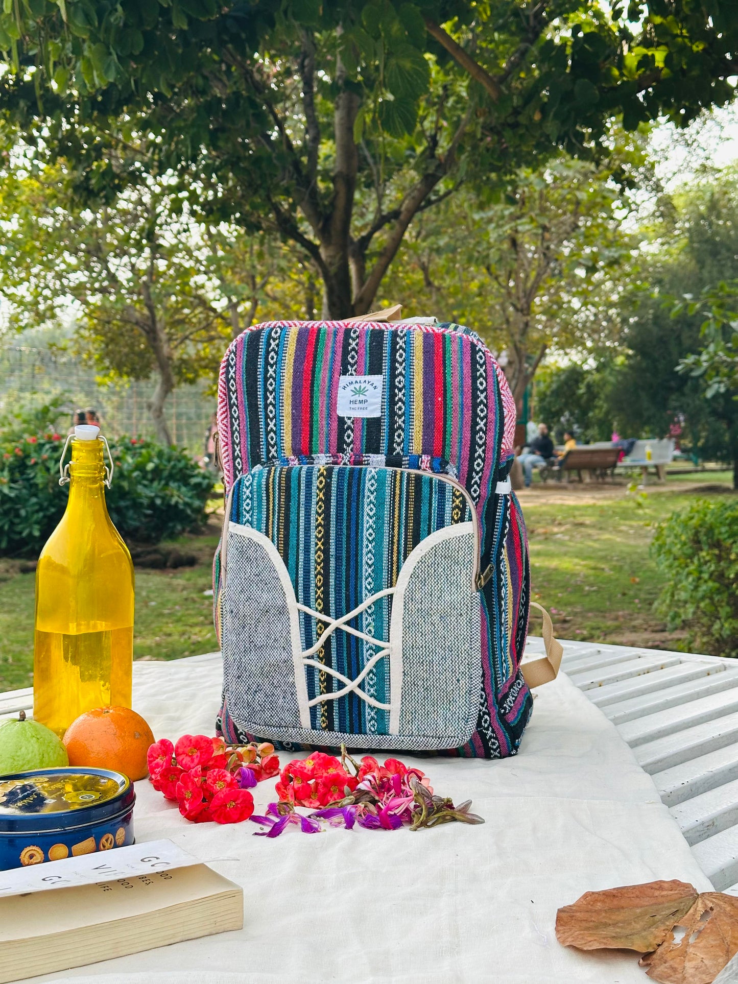 Himalayan Hemp Backpack – Multicolor Stripe Weave