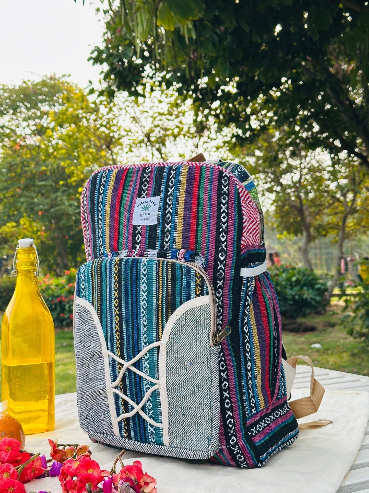 Himalayan Hemp Backpack – Multicolor Stripe Weave