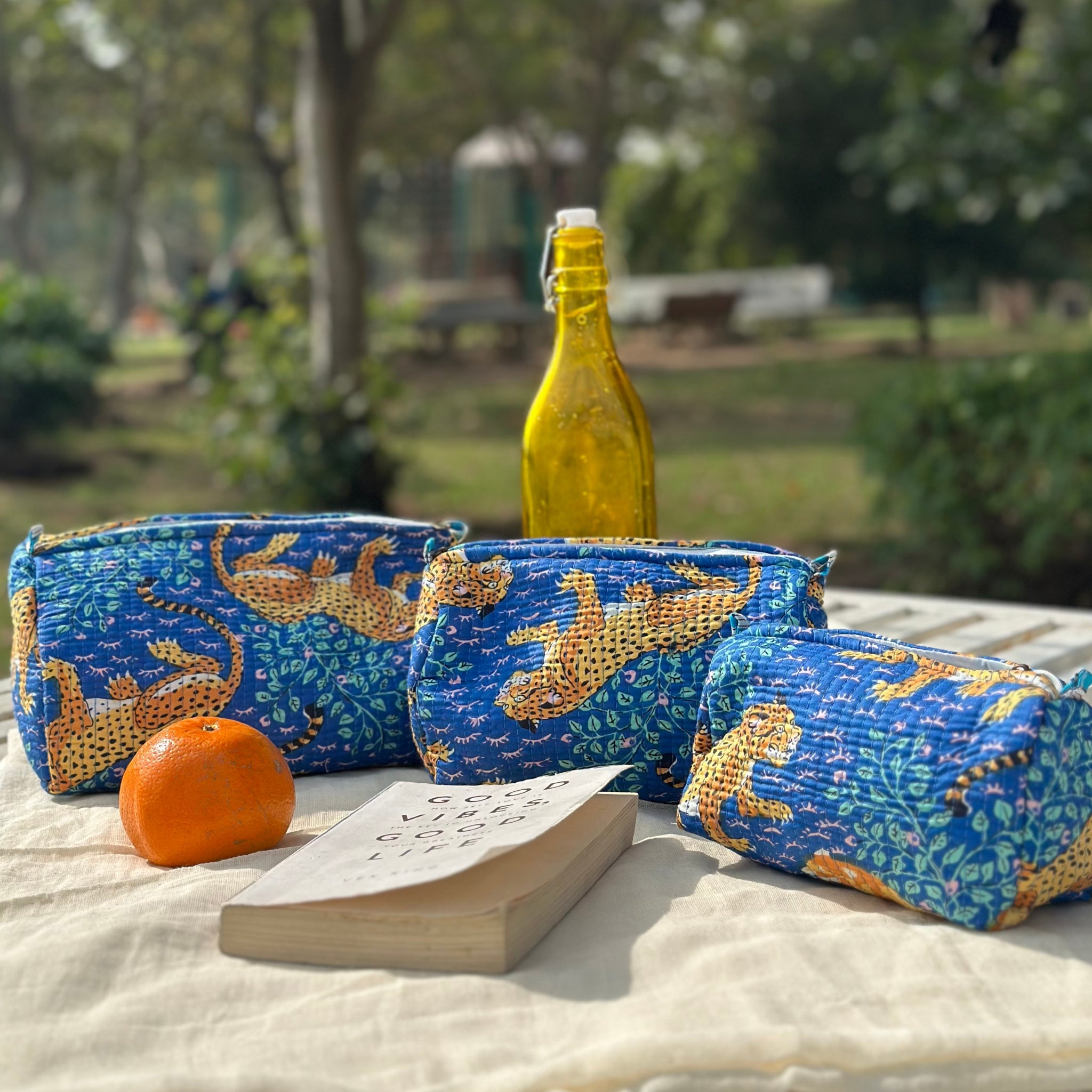 Quilted 3-Piece Pouch Set - Royal Blue