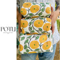 Quilted 3-Piece Pouch Set - Off-White & Yellow Floral