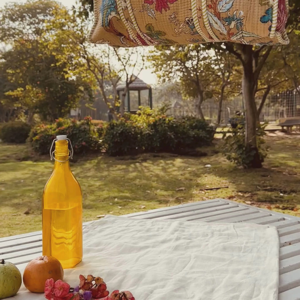 Quilted Cotton Tote Bag (Large) – Beige Floral Garden Print