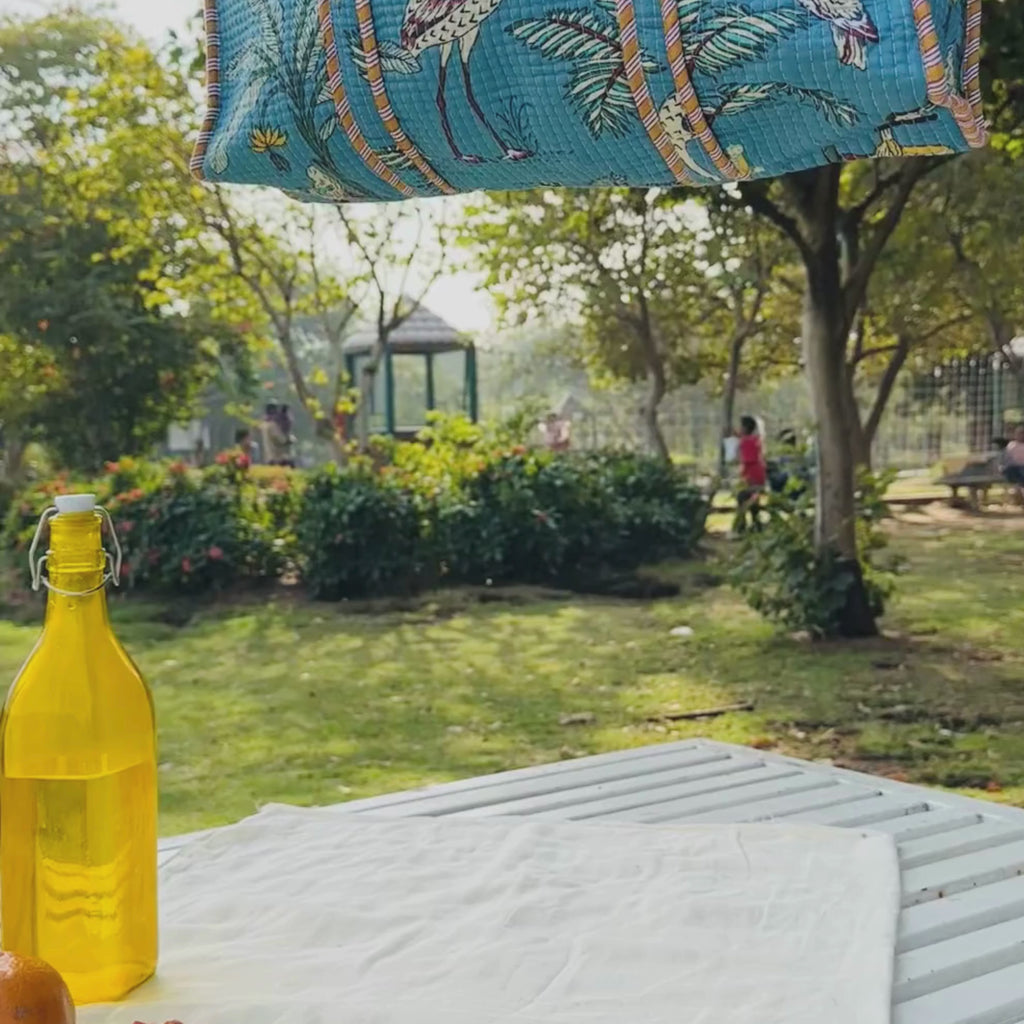 Quilted Cotton Tote Bag (Large) – Teal Jungle Safari Print