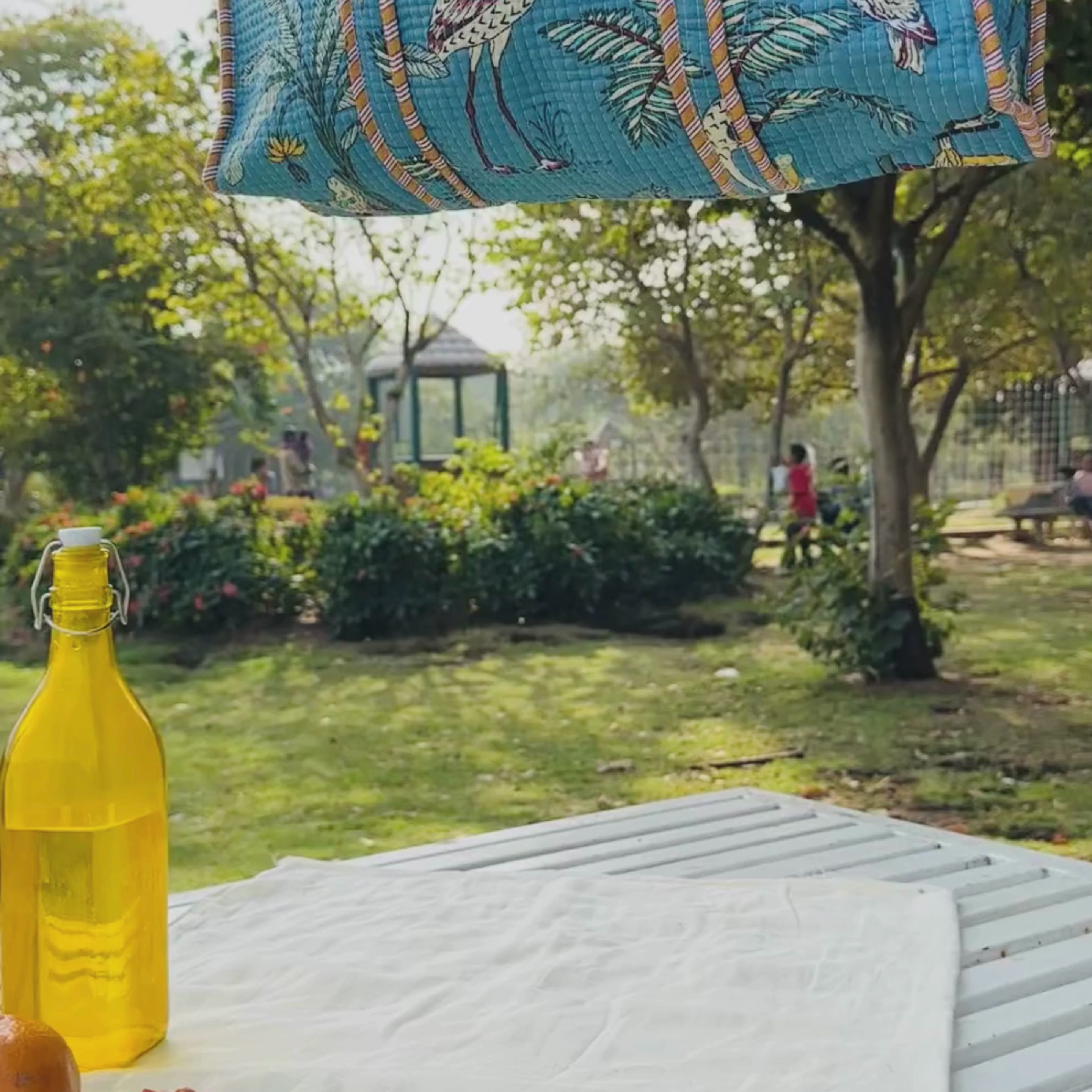 Quilted Cotton Tote Bag (Large) – Teal Jungle Safari Print